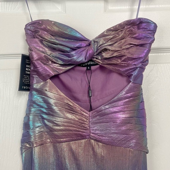 NWT RETROFETE Soleil Dress Lilac Aurora Pastel Rainbow Formal Prom Metallic Y2K - Picture 6 of 16